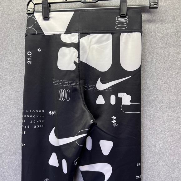 Nike AIR Dri-FIT All Over Print Leggings Blk Wht Athletic Swoosh Icon Sportswear - Picture 2 of 13
